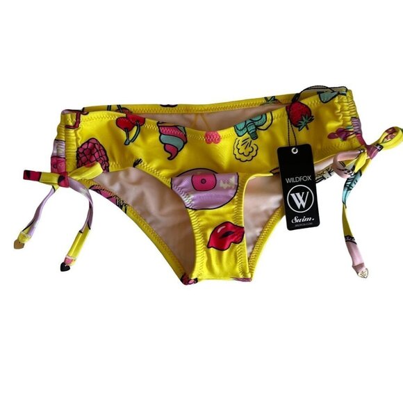 NWT Wildfox Ruched Boy Short Bikini Swim Bottom Yellow Emoji Size Small - Picture 2 of 7
